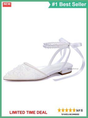 Lace Pearl Wedding Flats Pointed Toe Comfortable Bridal Shoes